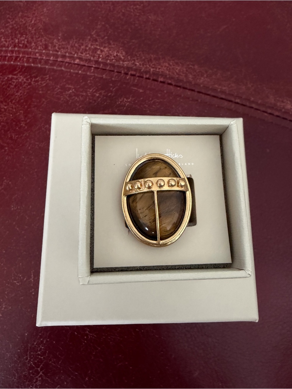India Hicks Gold-Tone Ring with Brown Tiger Eye Cabochon